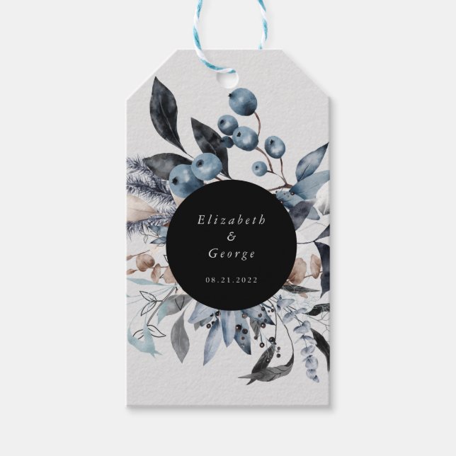 frostig staubige blaue blühende Monogramm-Geschenk Geschenkanhänger (Vorderseite)