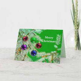 Frostige Baumzweige und Ornamente auf Grün Feiertagskarte