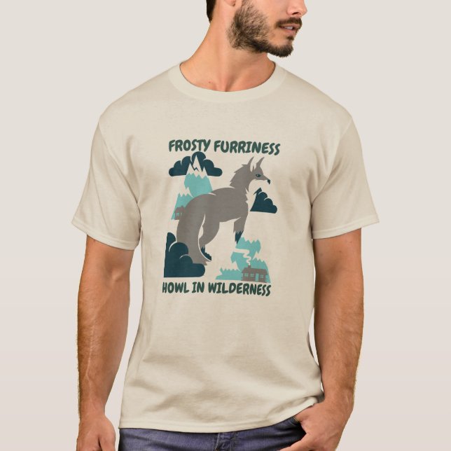 Frostige Furriness, Howl in Wilderness Wolf Winter T-Shirt (Vorderseite)
