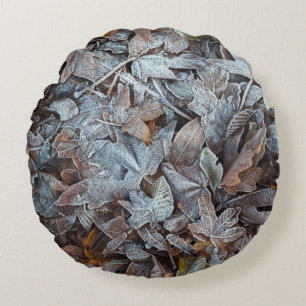 Frostige Herbstleaves Rundes Kissen