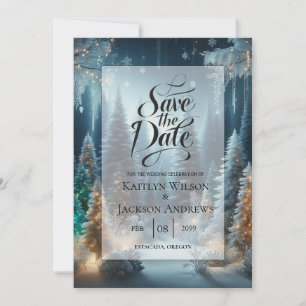 Frostige Kiefern im winterlichen Glanz Hochzeit Save The Date