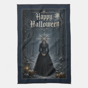 Frostige Mitternachts-Halloween-Verzauberin Geschirrtuch