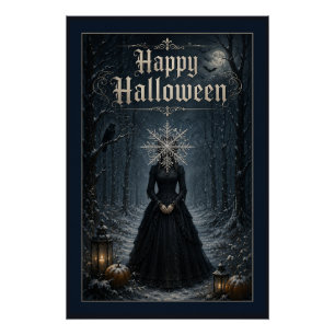 Frostige Mitternachts-Halloween-Verzauberin Poster