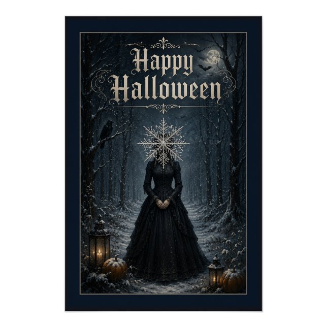Frostige Mitternachts-Halloween-Verzauberin Poster (Vorderseite)