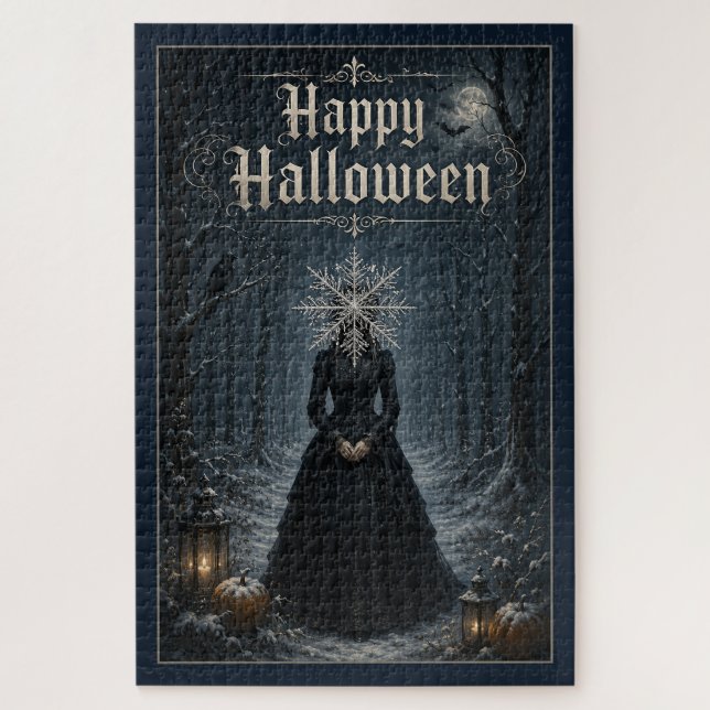 Frostige Mitternachts-Halloween-Verzauberin Puzzle (Vertikal)