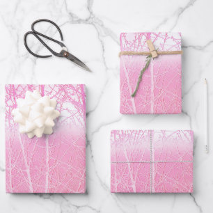 Frostige Nebelbäume in Pfirsich und Rosa Geschenkpapier Set
