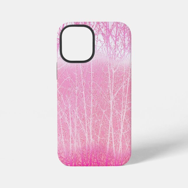 Frostige Nebelbäume in Pfirsich und Rosa iPhone Hülle (Rückseite)