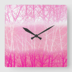 Frostige, neblige Bäume in Pfirsich und Rosa Quadratische Wanduhr