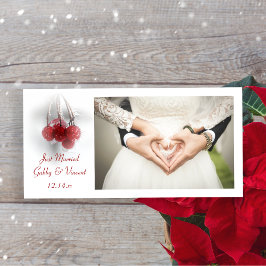 Frostige Red Berries Winter Just Married Foto Card Ankündigung