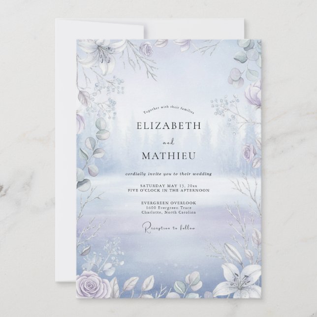 Frostige Silber-Eukalyptus-Hochzeit Einladung (Vorderseite)