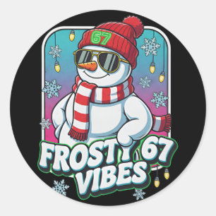 Frostige Stimmung 67 Schneemann Weihnachten Runder Aufkleber