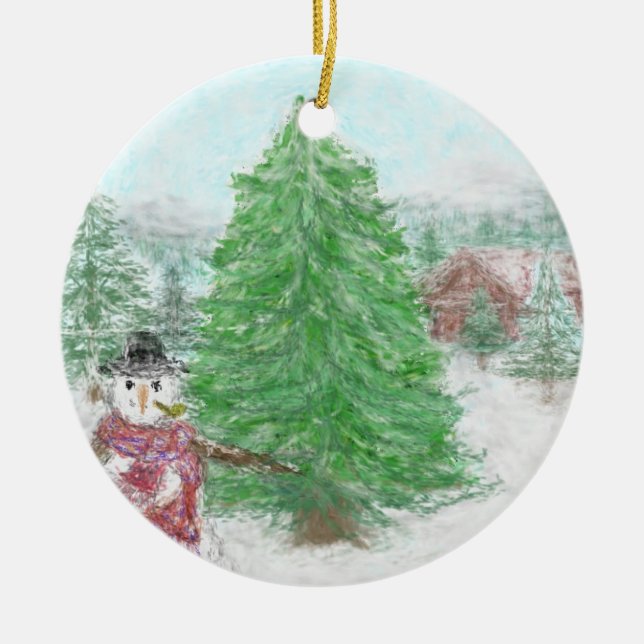 Frostige Szene Keramik Ornament (Vorne)