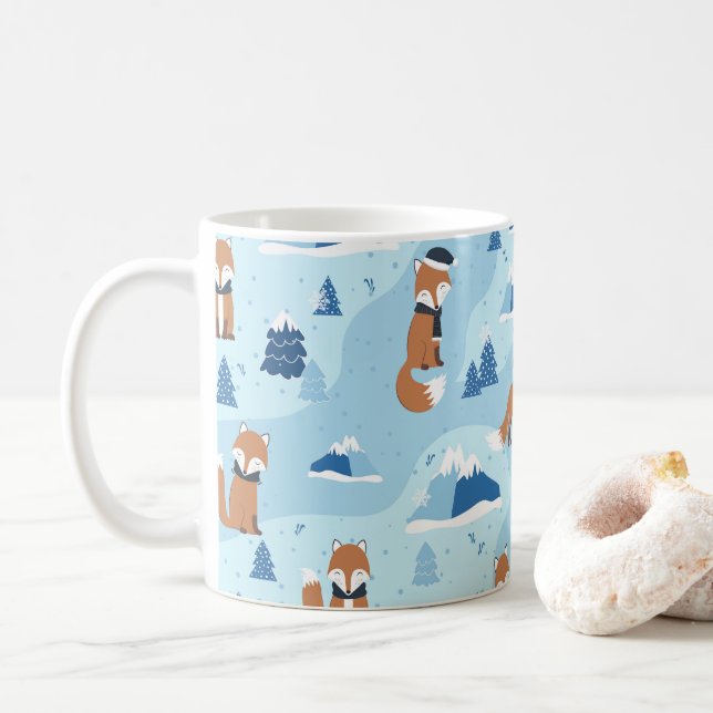 Frostige Winterfüchse Kaffeetasse (Mit Donut)