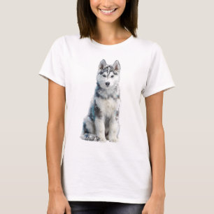 Frostiger arktischer Husky-Porträt schneebedeckte T-Shirt