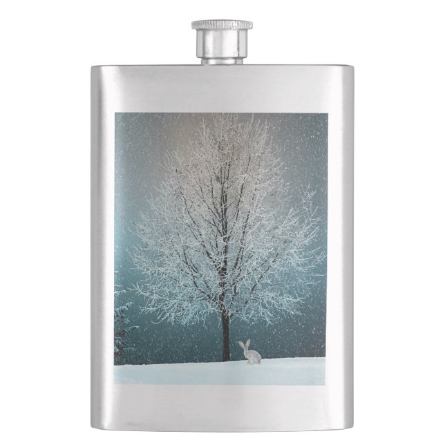 Frostiger Baum im Abend Flachmann (Vorderseite)