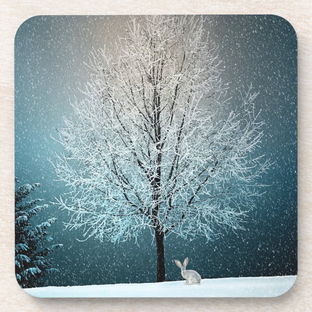 Frostiger Baum im Abend Getränkeuntersetzer (Vorderseite)