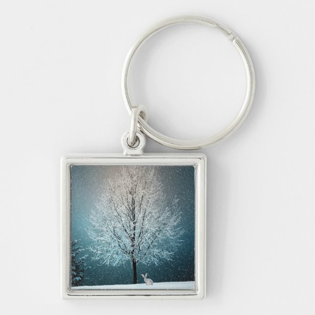 Frostiger Baum im Abend Schlüsselanhänger (Vorne)