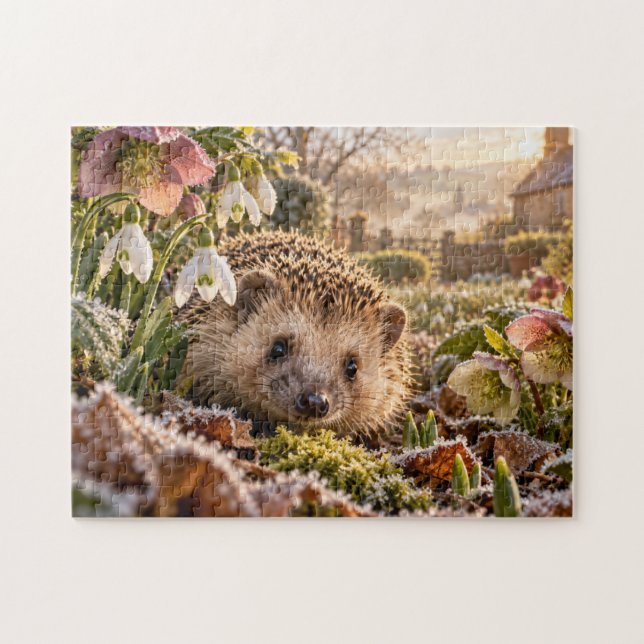Frostiger Gartendesign mit Igel Puzzle (Horizontal)