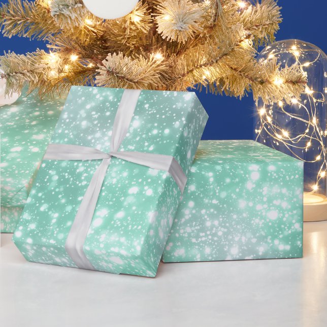Frostiger Minz-Glanz Weiß Glitter-Muster Geschenkpapier (Feiertage)