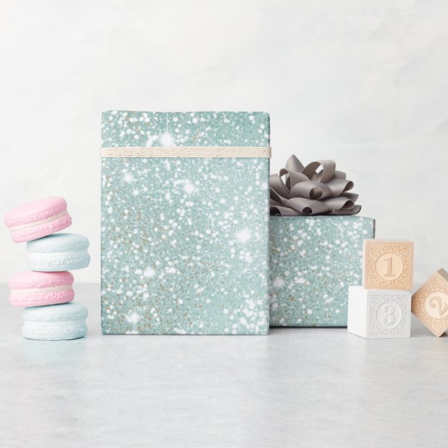 Frostiger Minz-Glanz Weiß Glitter-Muster Geschenkpapier (Babyparty)