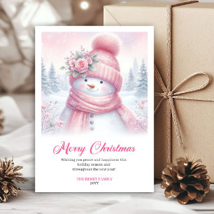 Frostiger rosa Schneemann-Kinder-Grußkarte editier Feiertagskarte