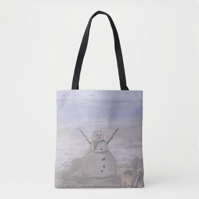 Frostiger Schneemann am Strand (Vorderseite)