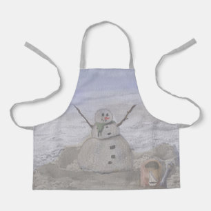 Frostiger Schneemann am Strand Kleines Schürze
