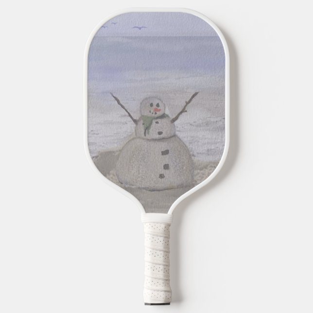 Frostiger Schneemann am Strand Pickleball Schläger (Vorderseite)
