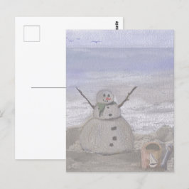 Frostiger Schneemann am Strand Postkarte