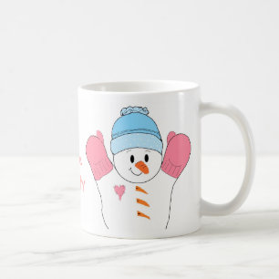 Frostiger Schneemann in Rosa Kaffeetasse