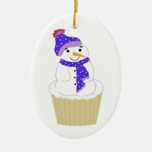 Frostiger Schneemann mit blauem Zubehör Keramik Ornament