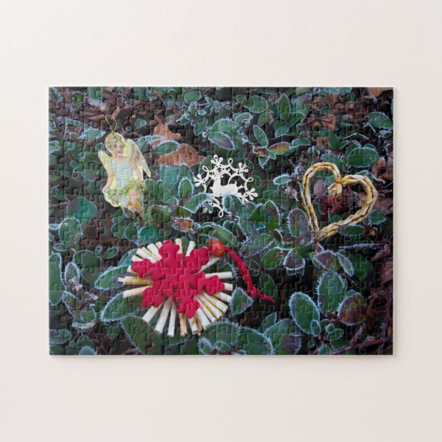 Frostiger Winterbusch Weihnachtsdeko ästhetisches  Puzzle (Horizontal)