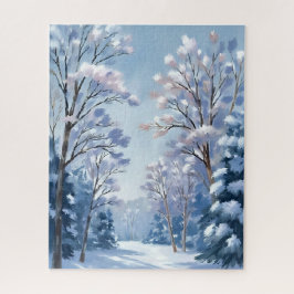 Frostlight-Wald | Winter-Schnee-Wasserfarben-Natur Puzzle