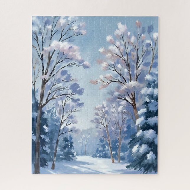 Frostlight-Wald | Winter-Schnee-Wasserfarben-Natur Puzzle (Vertikal)