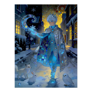 Frostschöpfer einer mondbeschienenen Straße – Ein Poster