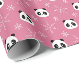 Frosty Berry Pink - Niedliche Pandas mit Schneeflo Geschenkpapier