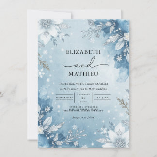 Frosty Blue Blossom Wedding Einladung