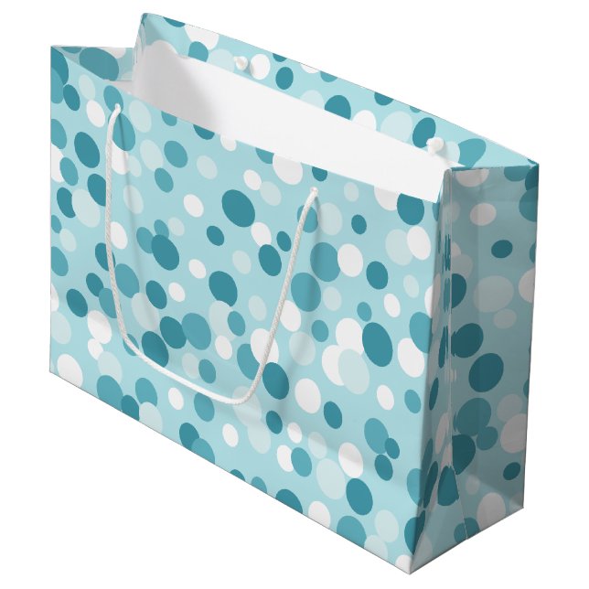 Frosty Blue Holiday Dots Große Geschenktasche Große Geschenktüte (Vorderseite Schrägansicht)