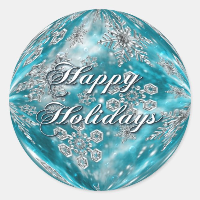 Frosty Blue Snowflake Bubble Holiday Runder Aufkleber (Vorderseite)