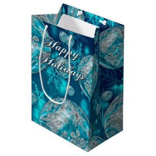 Frosty Blue Snowflake Bubbles Holiday Gift Bag Mittlere Geschenktüte