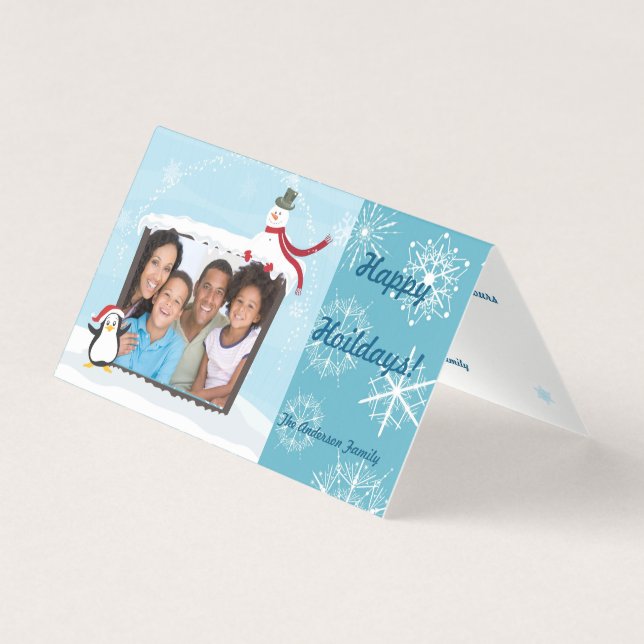 Frosty Blue Snowflakes Custom Foto Happy Holidays (Vorderseite)
