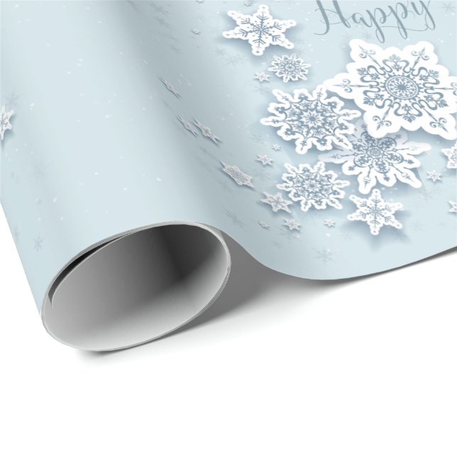Frosty Blue Snowflakes Happy Holidays Geschenkpapier (Rolleneckpunkt)