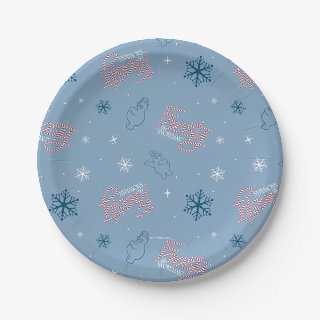 Frosty Blue Snowman Fake Pattern Pappteller (Vorderseite)