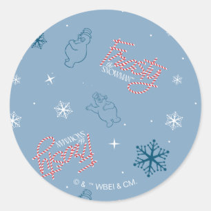 Frosty Blue Snowman Fake Pattern Runder Aufkleber