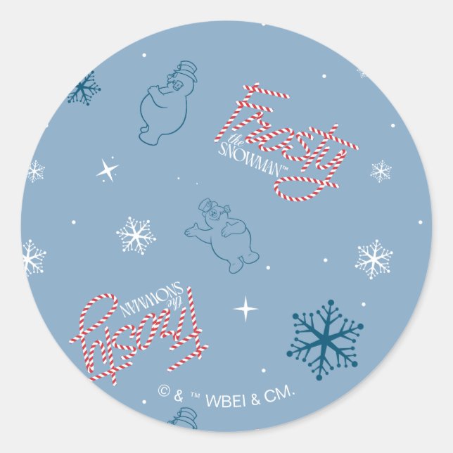 Frosty Blue Snowman Fake Pattern Runder Aufkleber (Vorderseite)