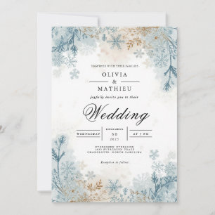 Frosty Blue Winter Blüh Wedding Einladung