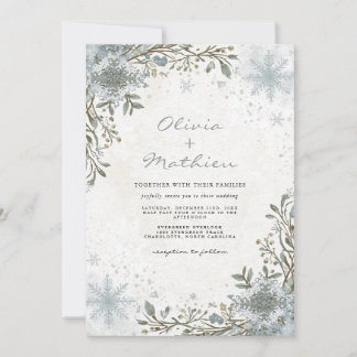 Frosty Blue Winter Botanical Floral Wedding Einladung