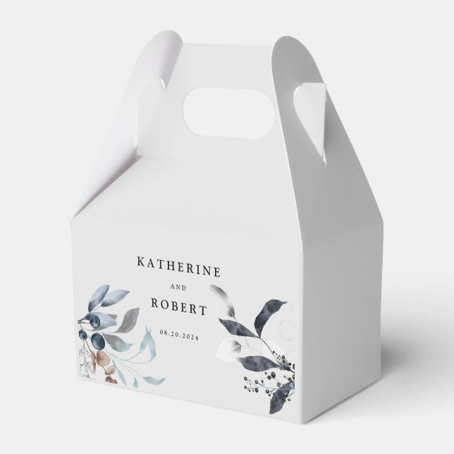 Frosty Blue Winter Floral Monogram Wedding Geschenkschachtel (Vorderseite)