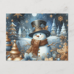 Frosty der Schneemann skurrile blaue Weihnachten  Postkarte