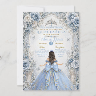 Frosty Dusty Blue Silber Quinceañera Einladung